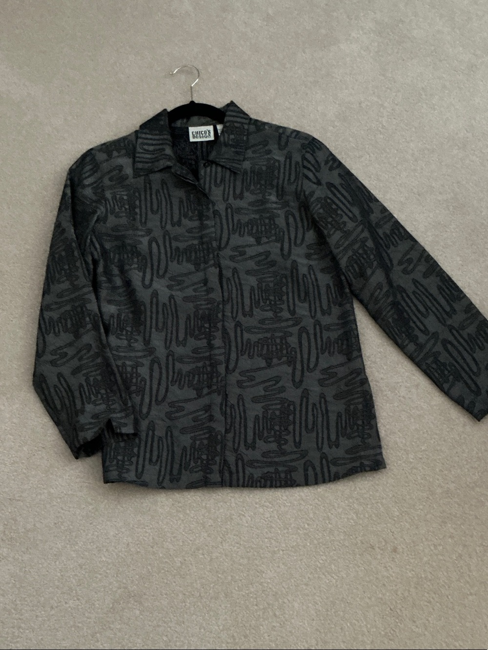Chico's Gray and Black Patterned Tunic Jacket